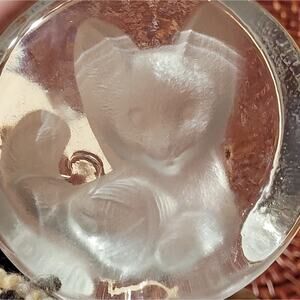 Vtg Cat Zahecar Lead Crystal Paperweight Glass Kitten W/Ball Of Yarn Etched Art